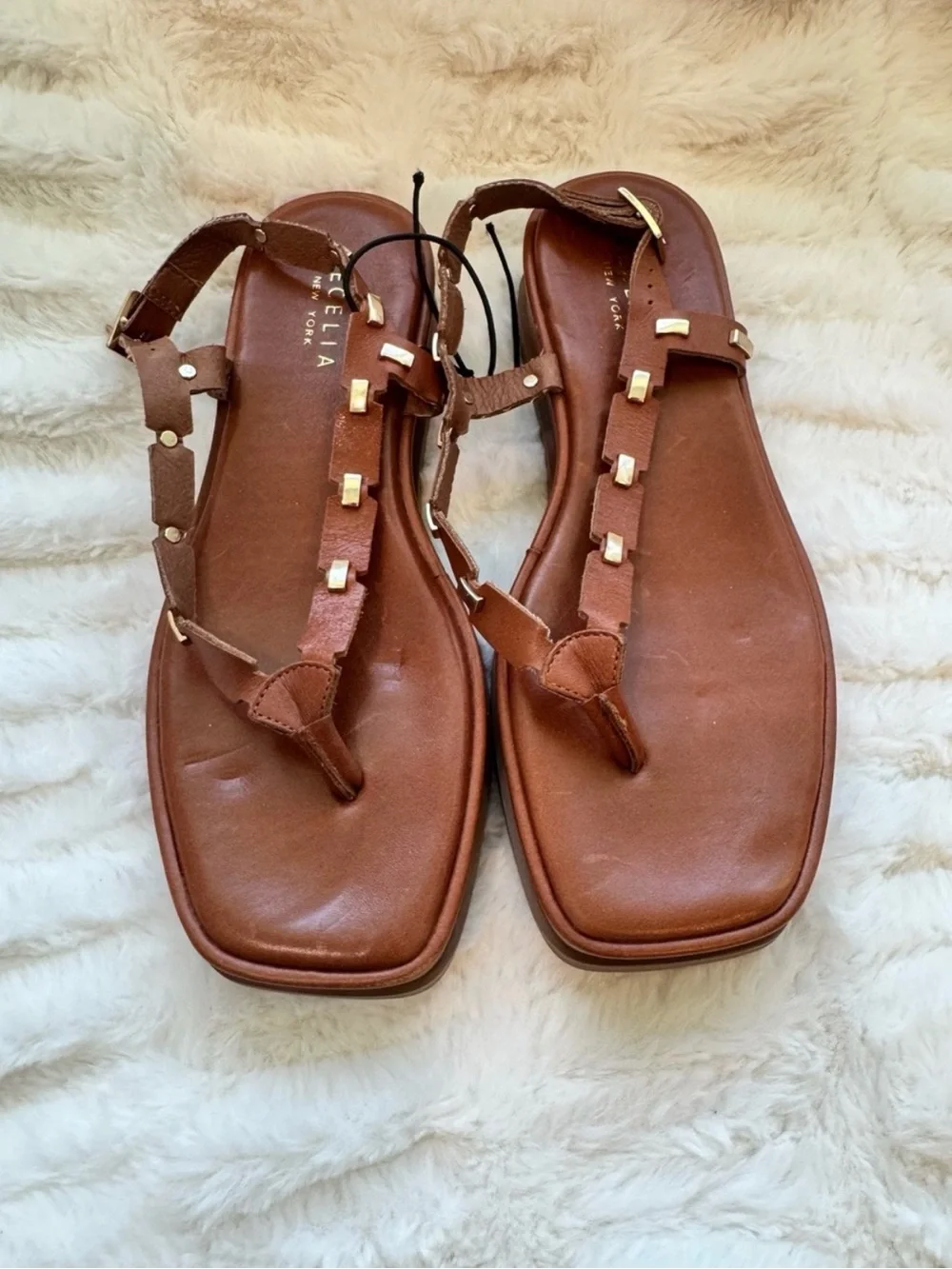 Anthropologie Cecelia New York Kimbal T-Strap Sandals Size 7 Brown Leather